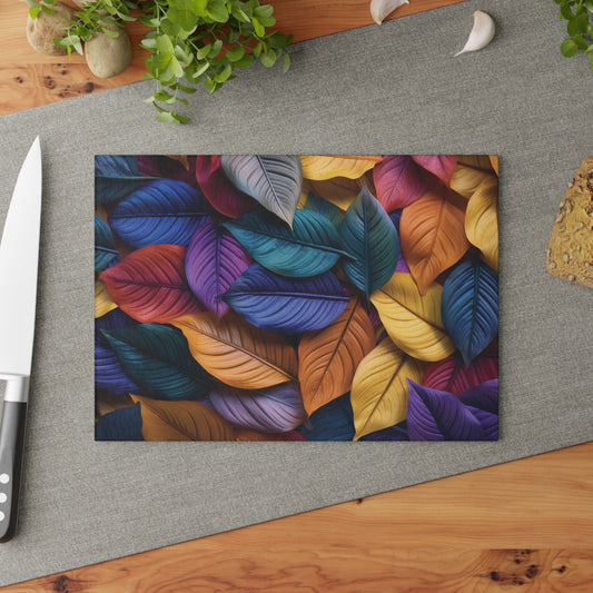 Colorful 3D Leaves Glass Cutting Board