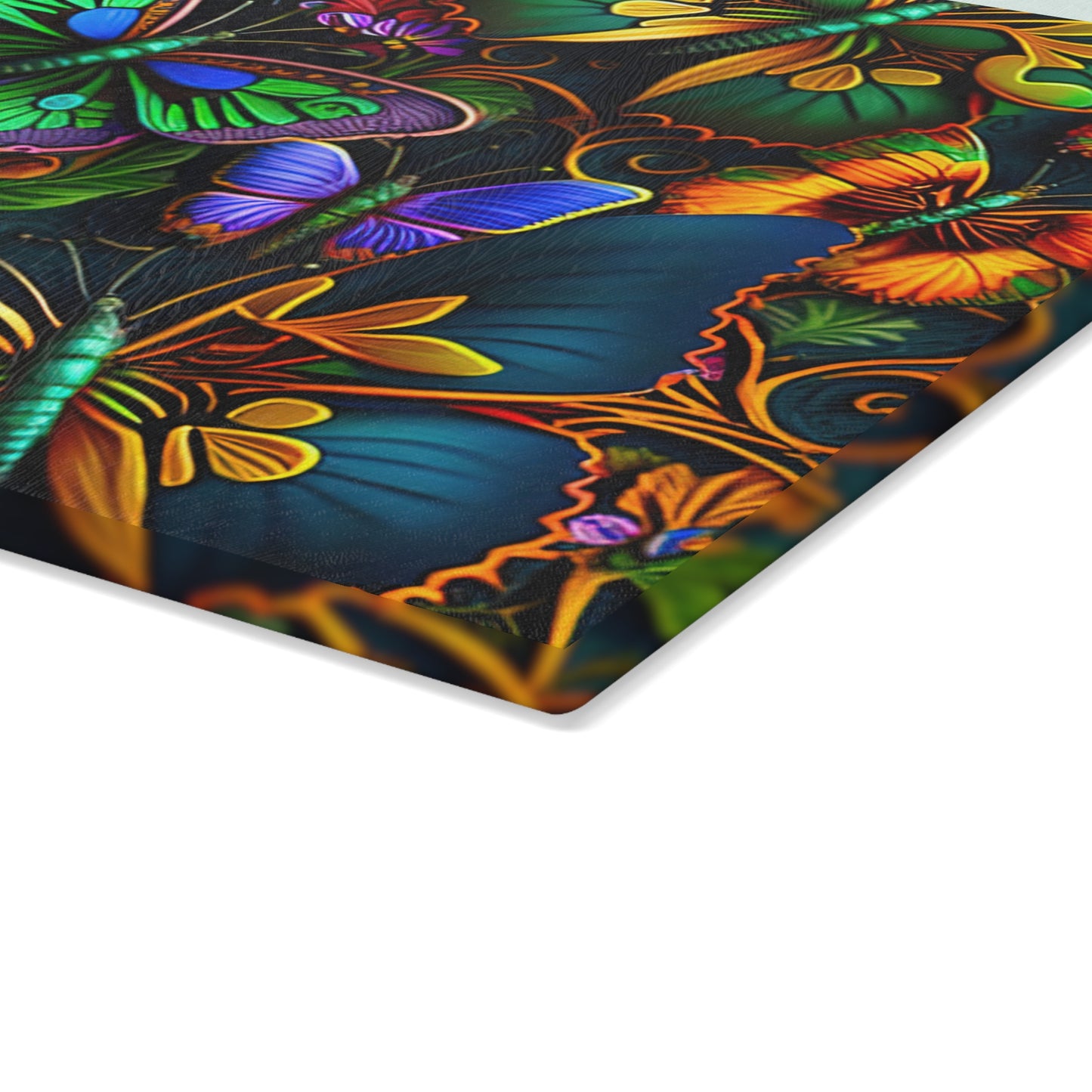 Vibrant Neon Butterflies Glass Cutting Board - Artistic Touches for Cooking and Serving