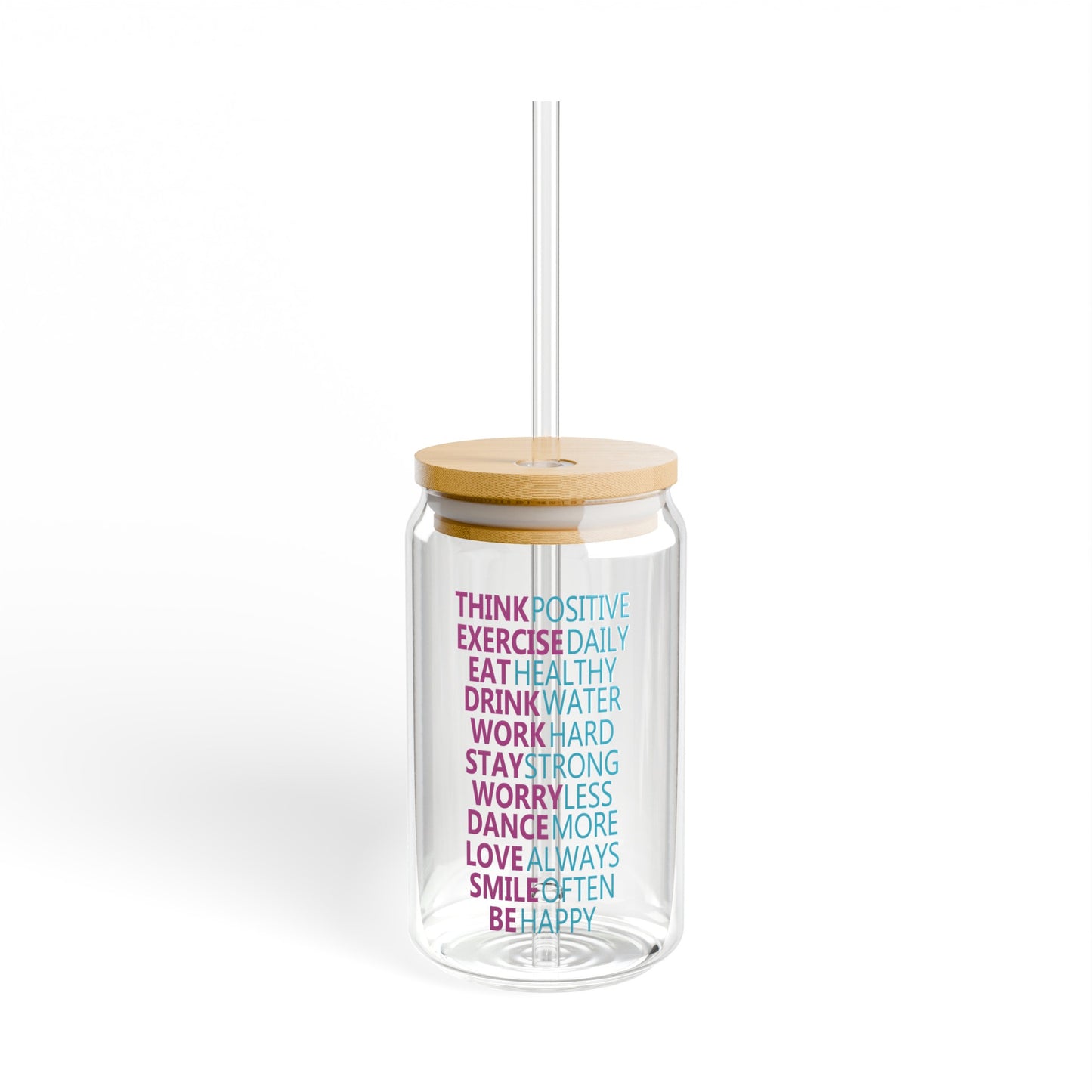 Think Positive Inspirational Glass Can Cup - Motivational Drinkware for Daily Encouragement