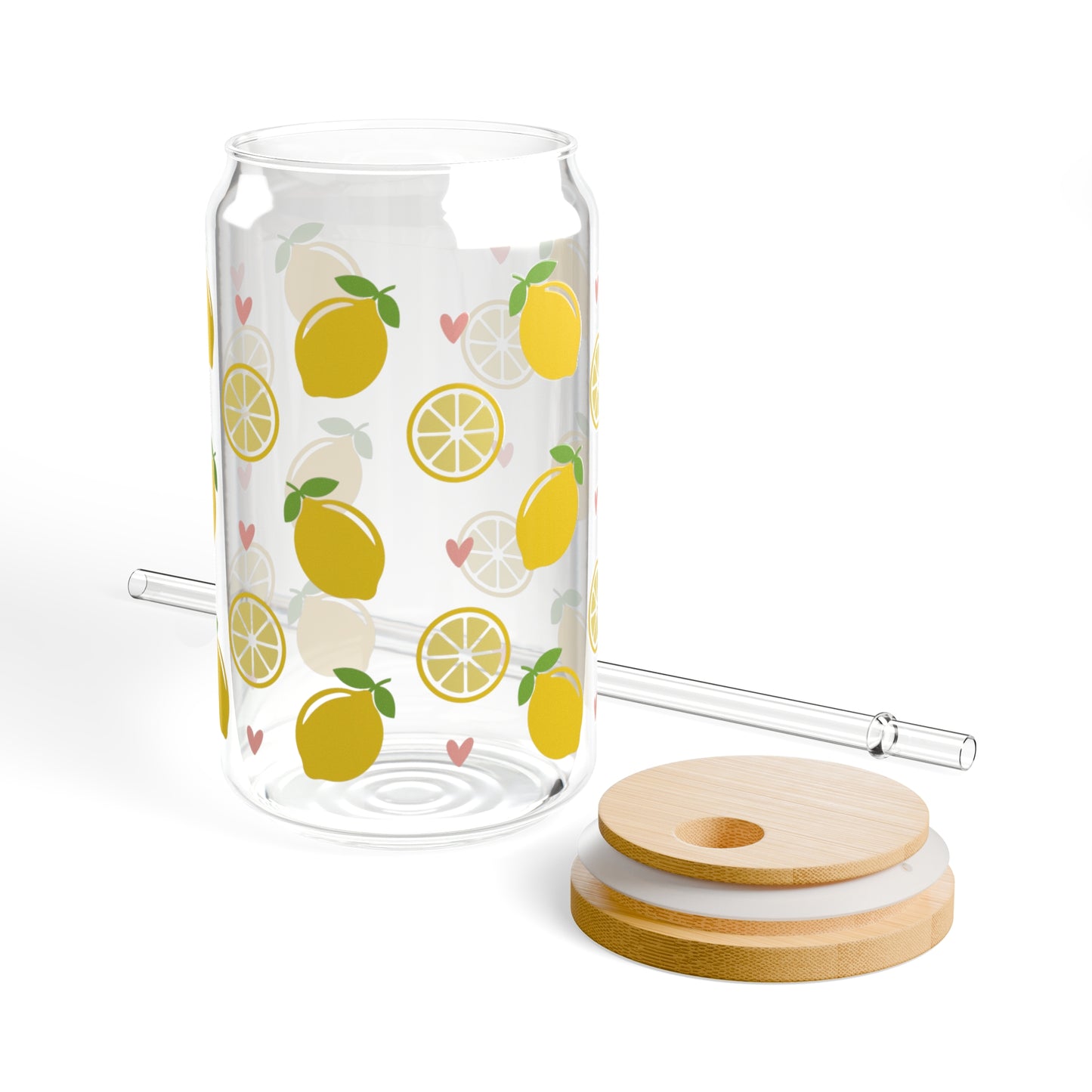 Citrus Twist: Lemons Print Glass Can Cups