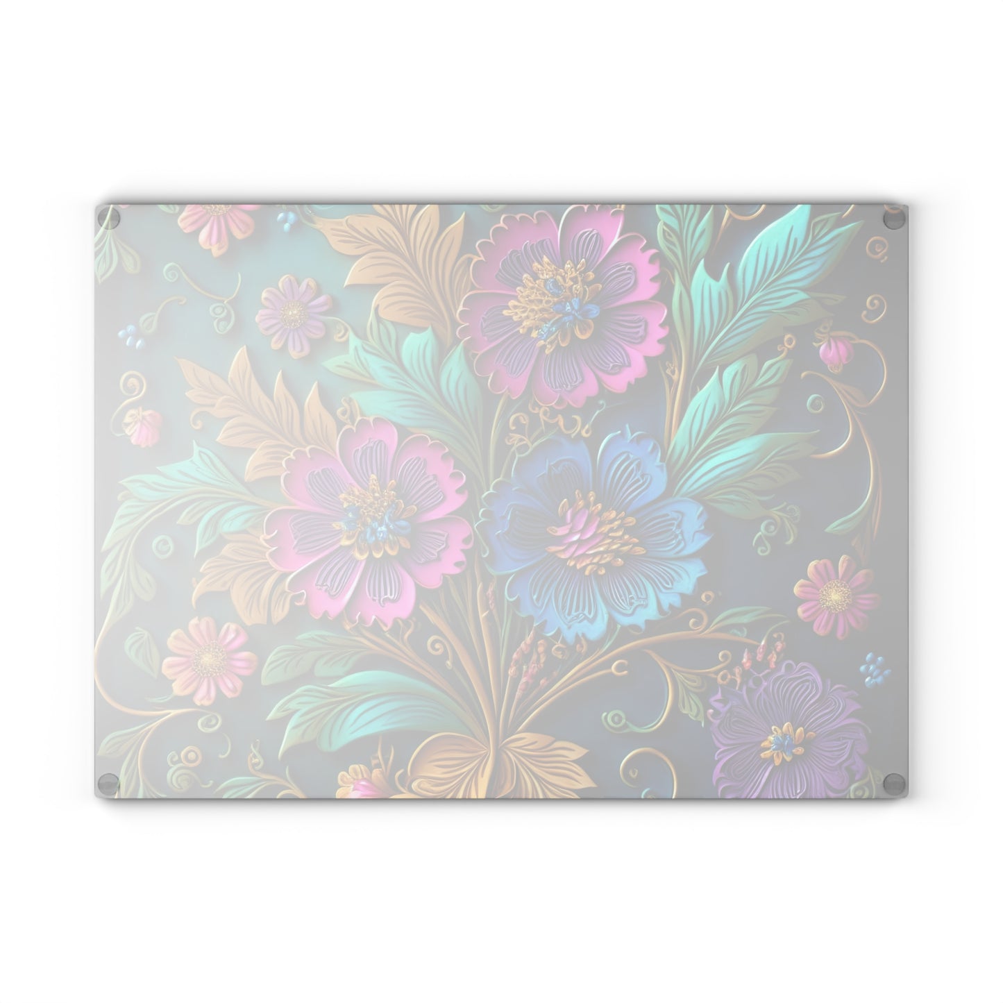 Elegant Glass Cutting Board with 3D Floral Designs - Practical and Beautiful