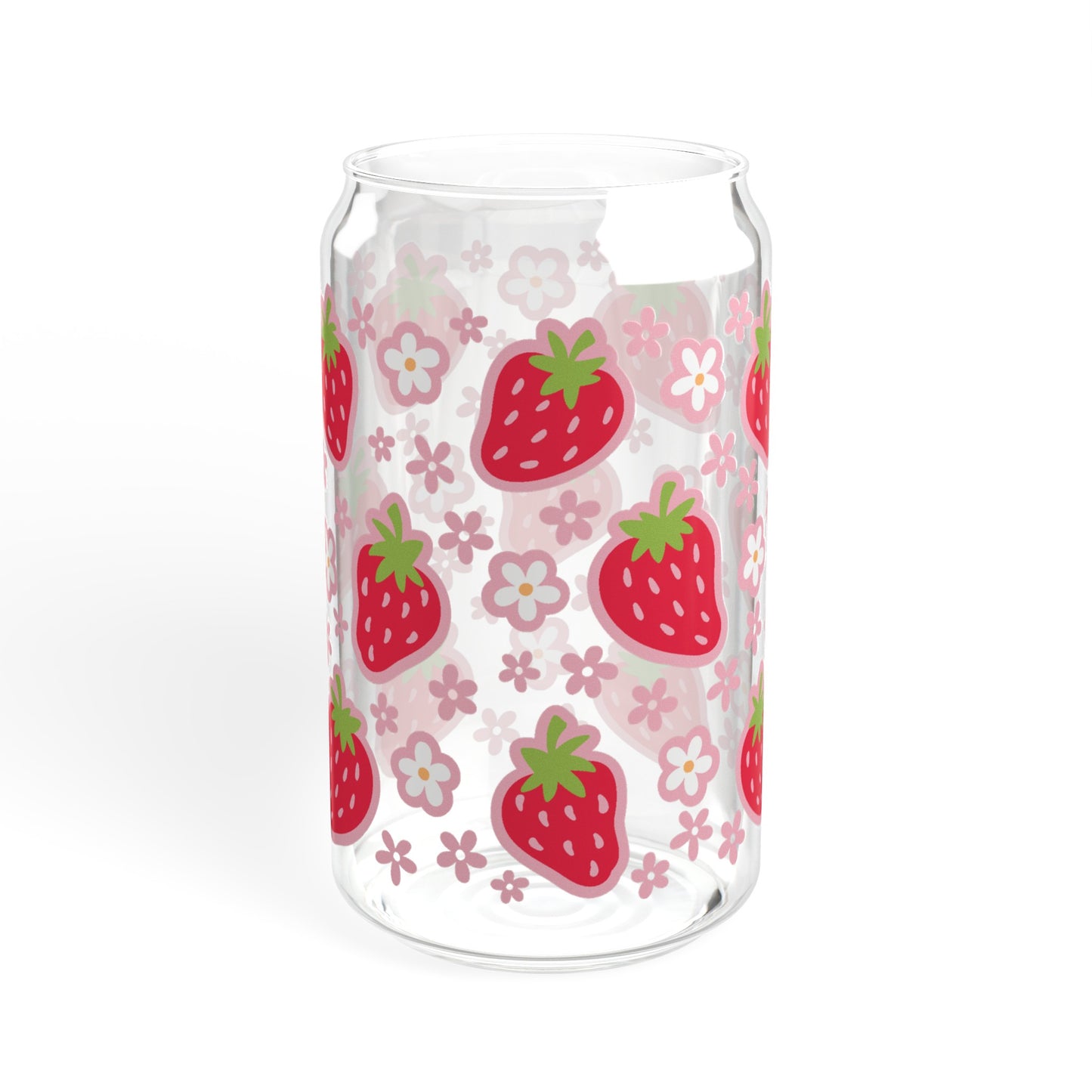 Vintage-Inspired Glass Cup with Strawberries and Flowers Design