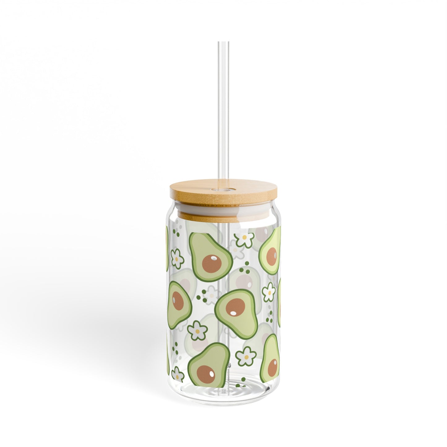 Adorable Avocado Print Glass Can Cup - Eco-Friendly and Stylish!