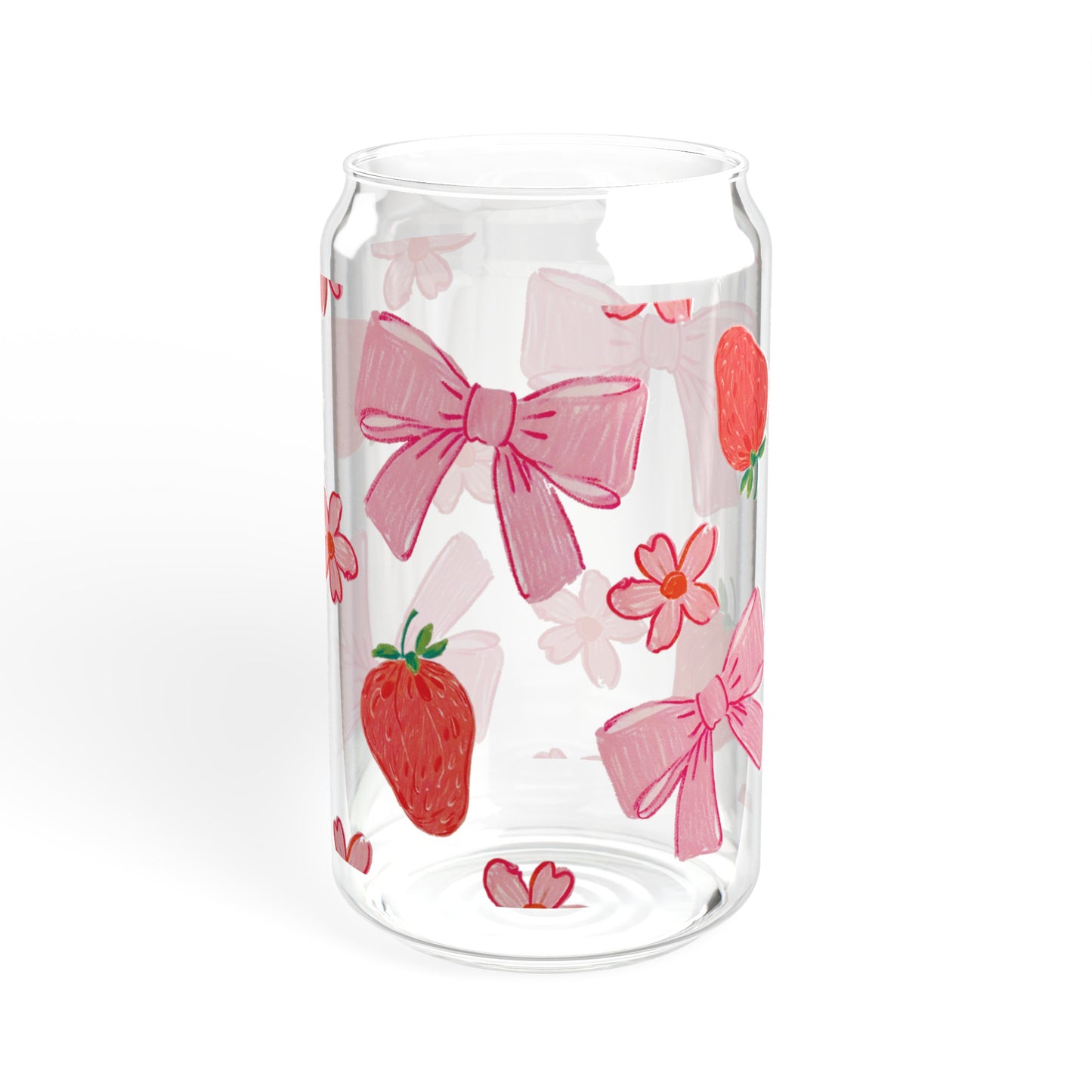 Vintage-Inspired Glass Cup featuring Delightful Strawberries, Flowers, and Bows Design