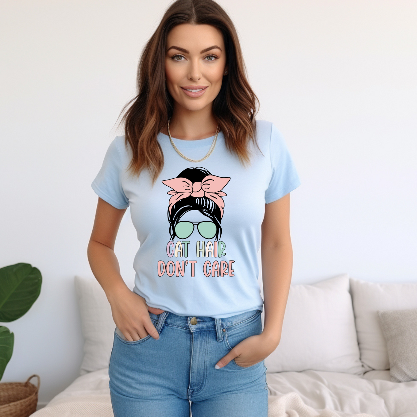 Cute Cat Hair Don't Care Tee for Feline Fans - Funny Kitty Shirt