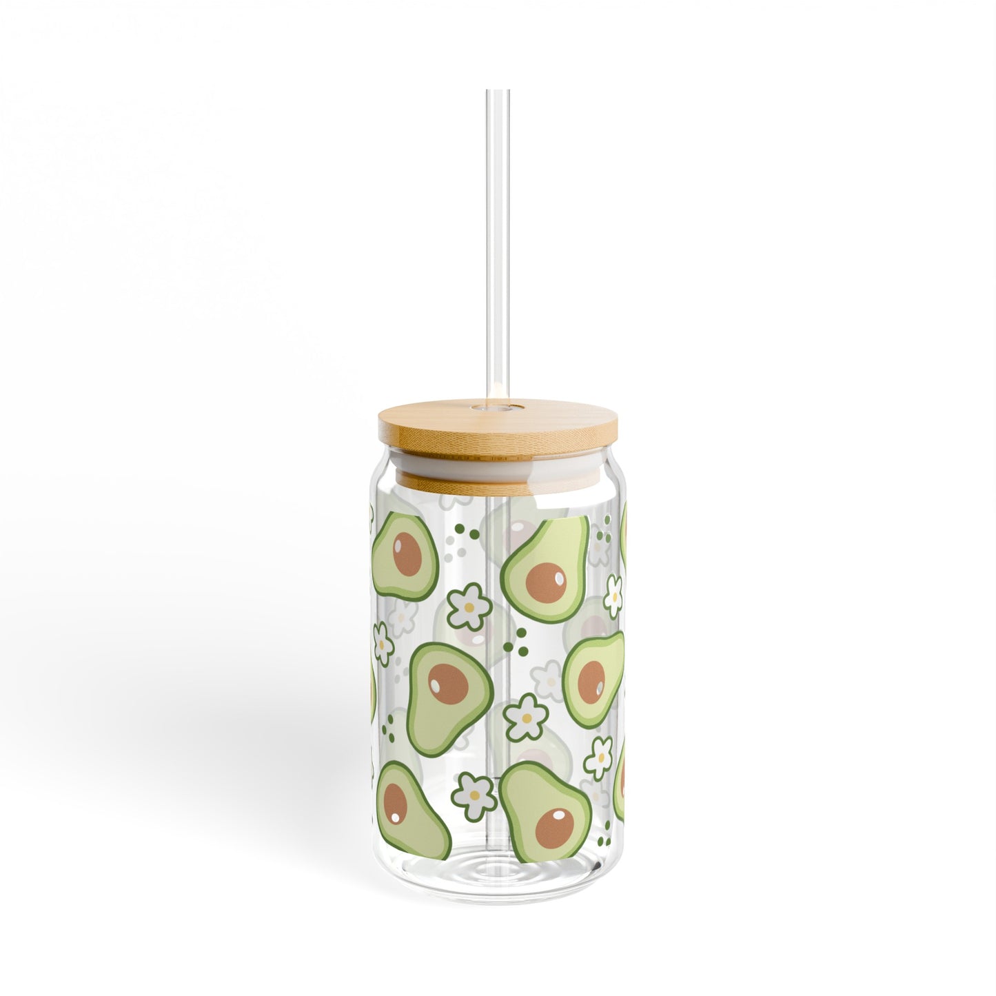 Adorable Avocado Print Glass Can Cup - Eco-Friendly and Stylish!