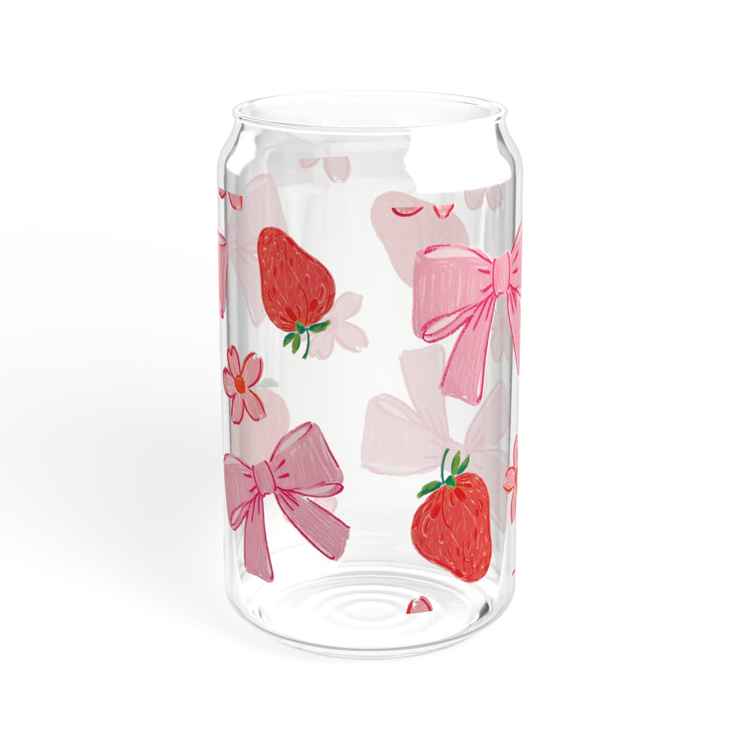 Vintage-Inspired Glass Cup featuring Delightful Strawberries, Flowers, and Bows Design