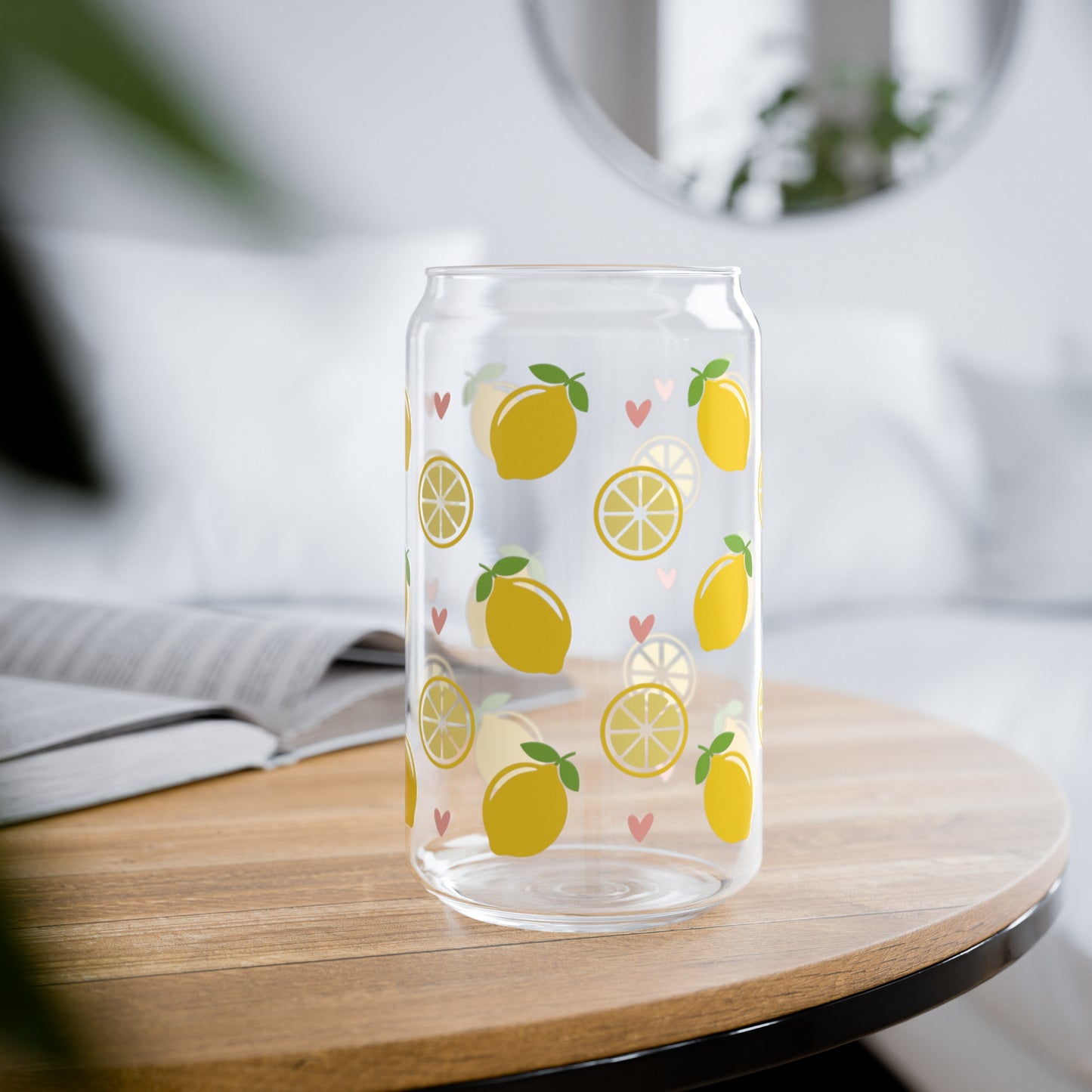 Citrus Twist: Lemons Print Glass Can Cups