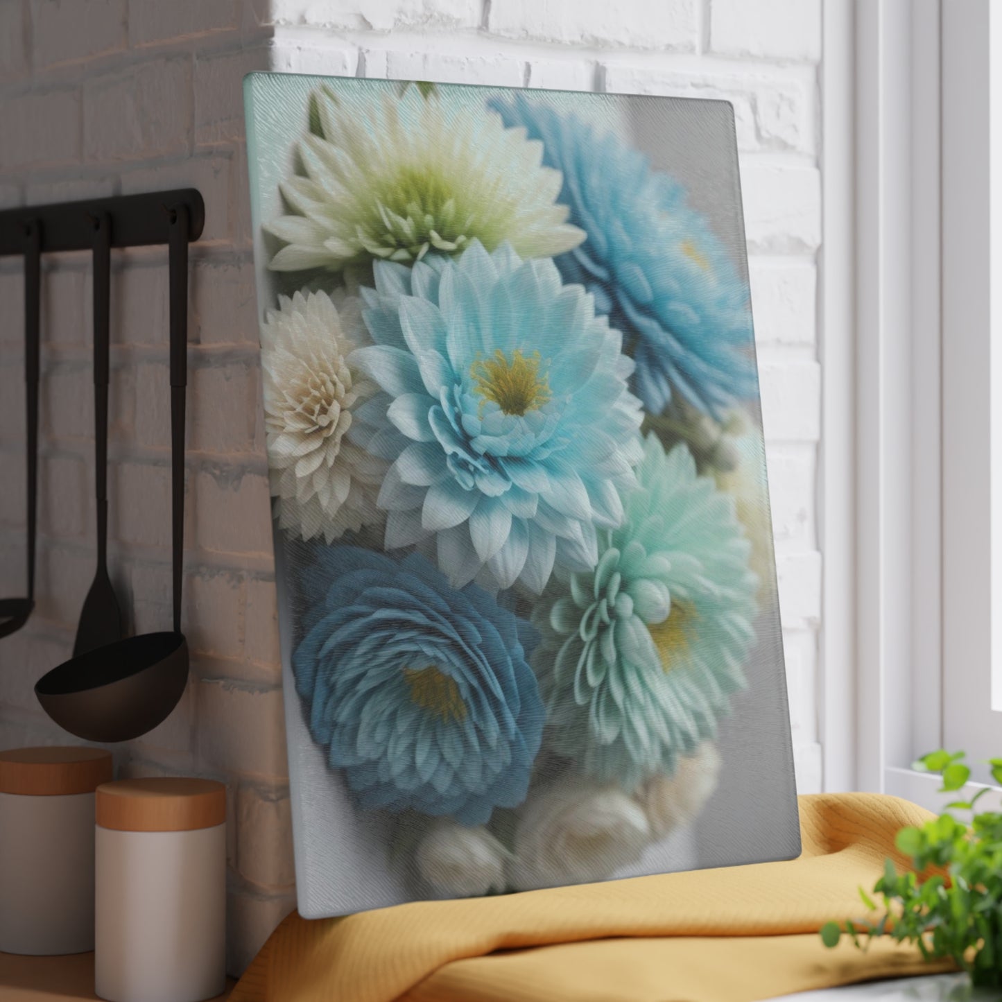 Pastel Blue Flowers Glass Cutting Board