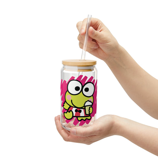 Adorable Keroppi Frosted Glass Cup - Whimsical Drinkware