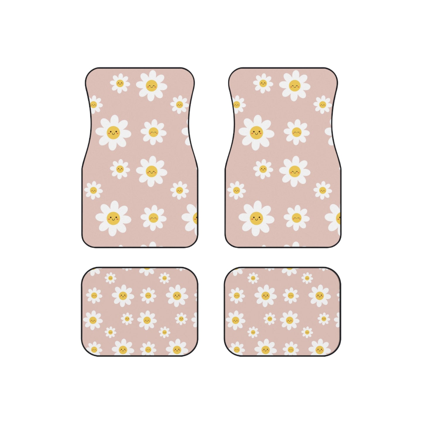 Drive in Style: Retro Car Floor Mat Set - Smiley Daisy Pattern, 4-Piece