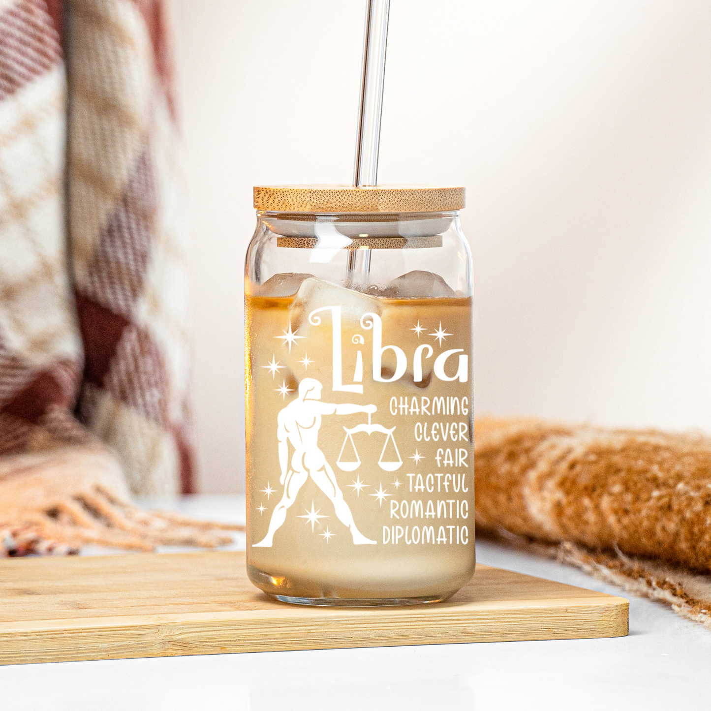 Zodiac-inspired Libra Glass Can Cup - Astrology Drinkware