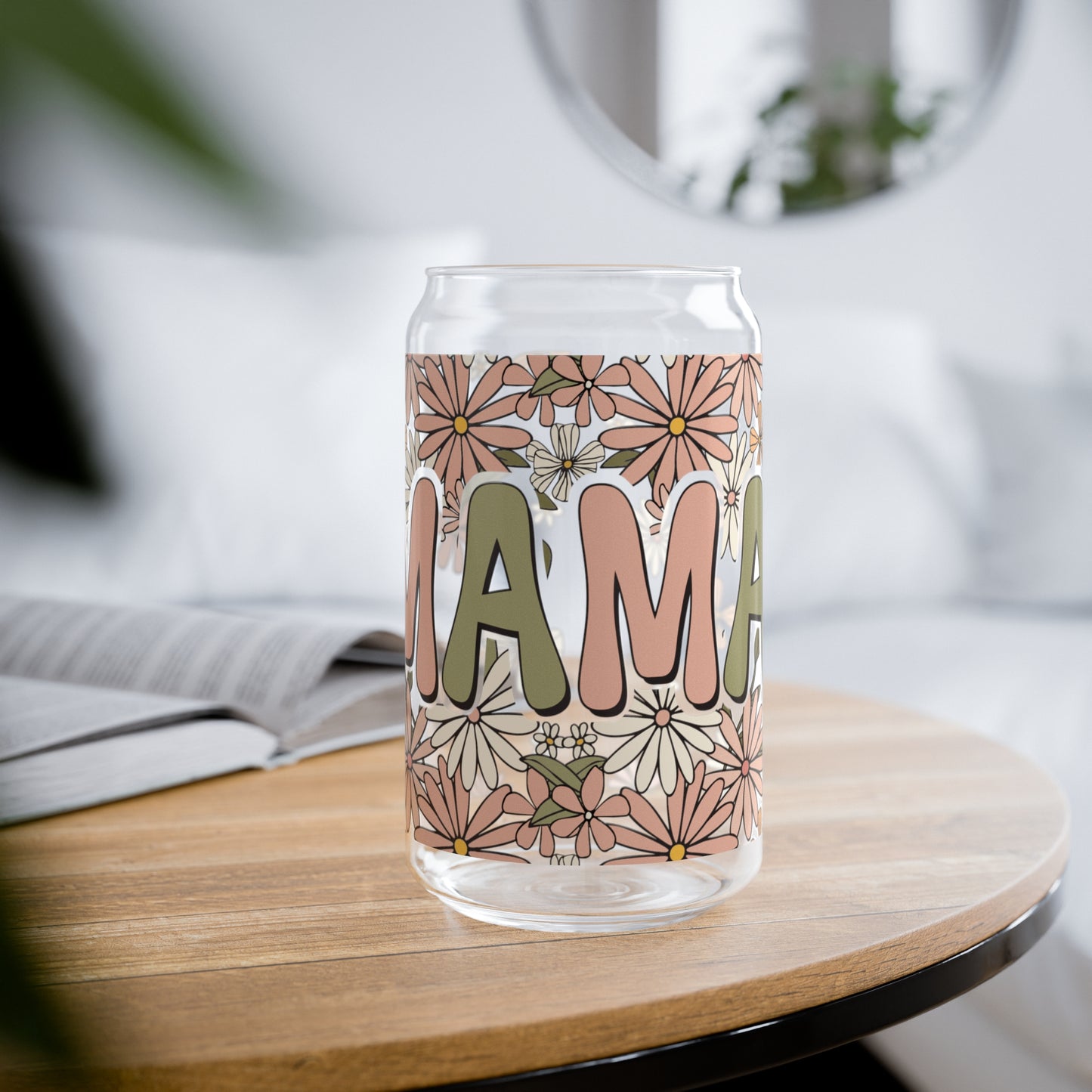 Boho Retro Floral Mama Glass Can Cup - Eco-Friendly Tumbler for the Stylish Mom