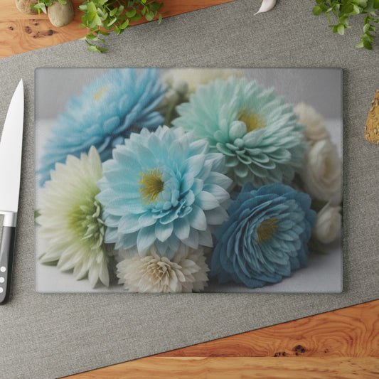 Pastel Blue Flowers Glass Cutting Board