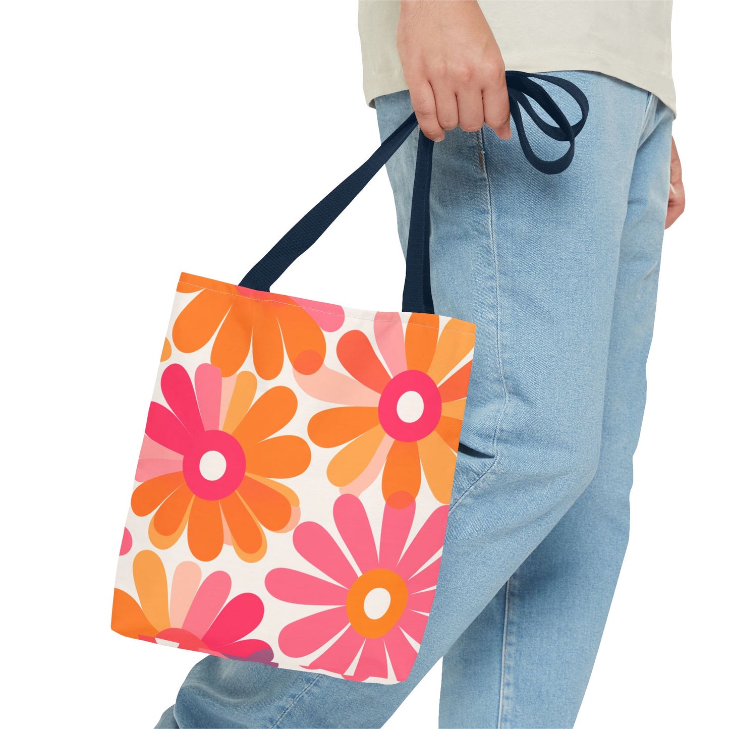 Stylish Retro Flowers Tote Bag Chic Design