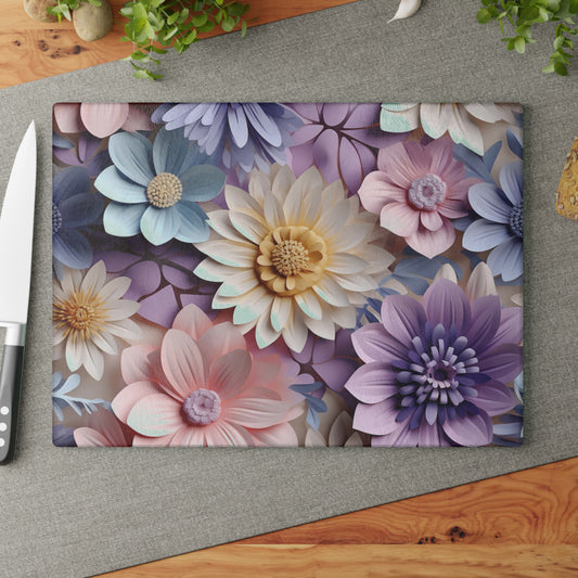 Elegant Pastel Floral Glass Cutting Board - Stylish Kitchen Accessory for Foodies and Home Cooks