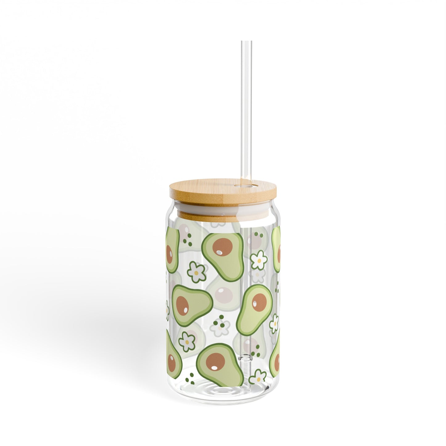 Adorable Avocado Print Glass Can Cup - Eco-Friendly and Stylish!