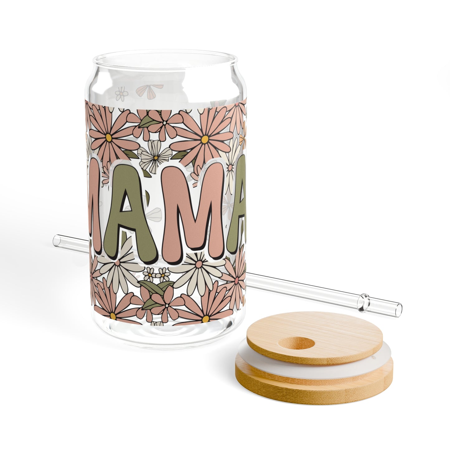 Boho Retro Floral Mama Glass Can Cup - Eco-Friendly Tumbler for the Stylish Mom