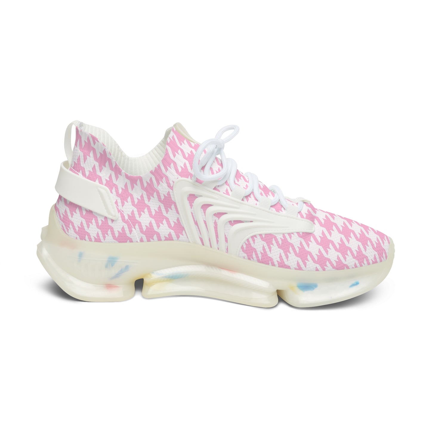 Pink Houndstooth Print Chic Sneaker Shoes - Stylish Women's Footwear