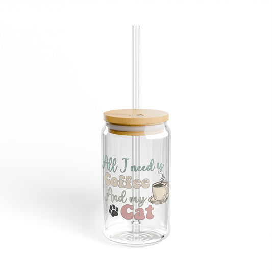 Cat Lover's Glass Can Cup - All I Need Is Coffee And My Cat - Funny Cat Gift