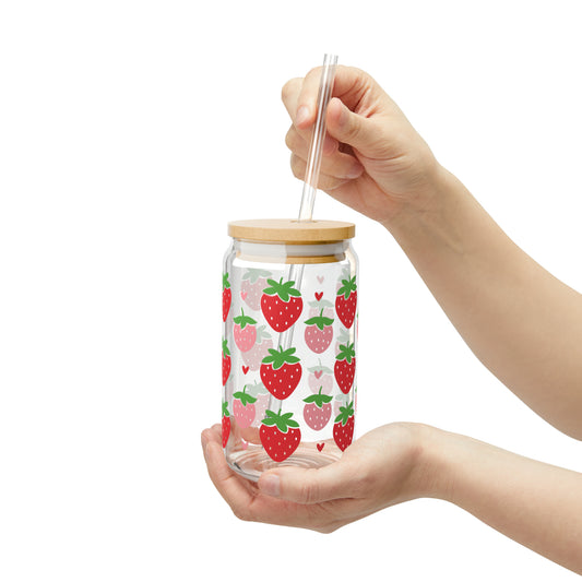 Strawberry-themed Glass Can Cup - Unique Kitchen Decor