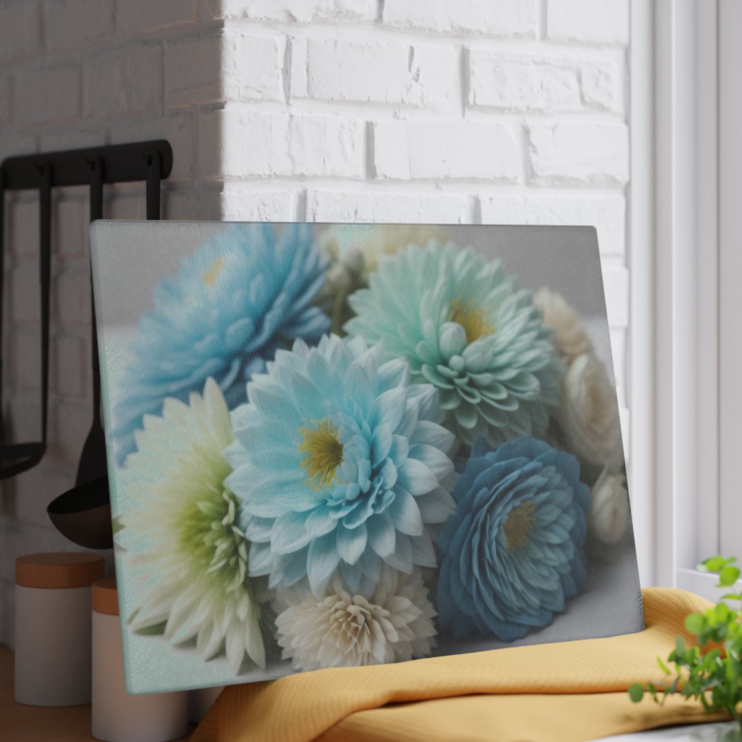 Pastel Blue Flowers Glass Cutting Board