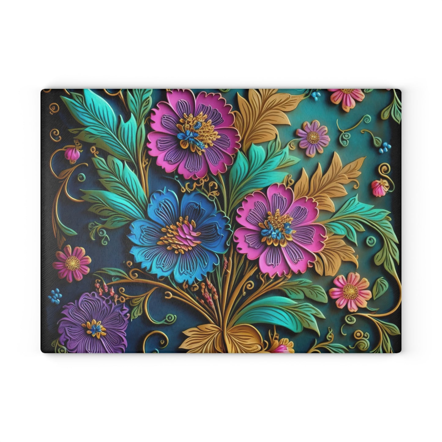 Elegant Glass Cutting Board with 3D Floral Designs - Practical and Beautiful