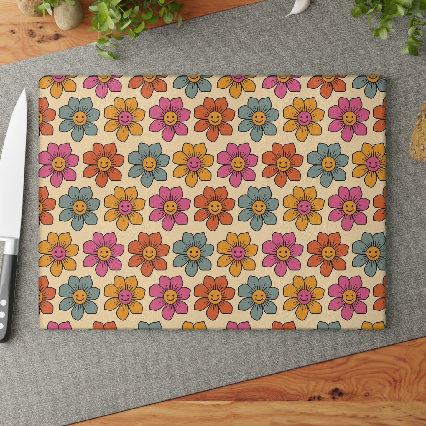 Retro Flowers Glass Cutting Board