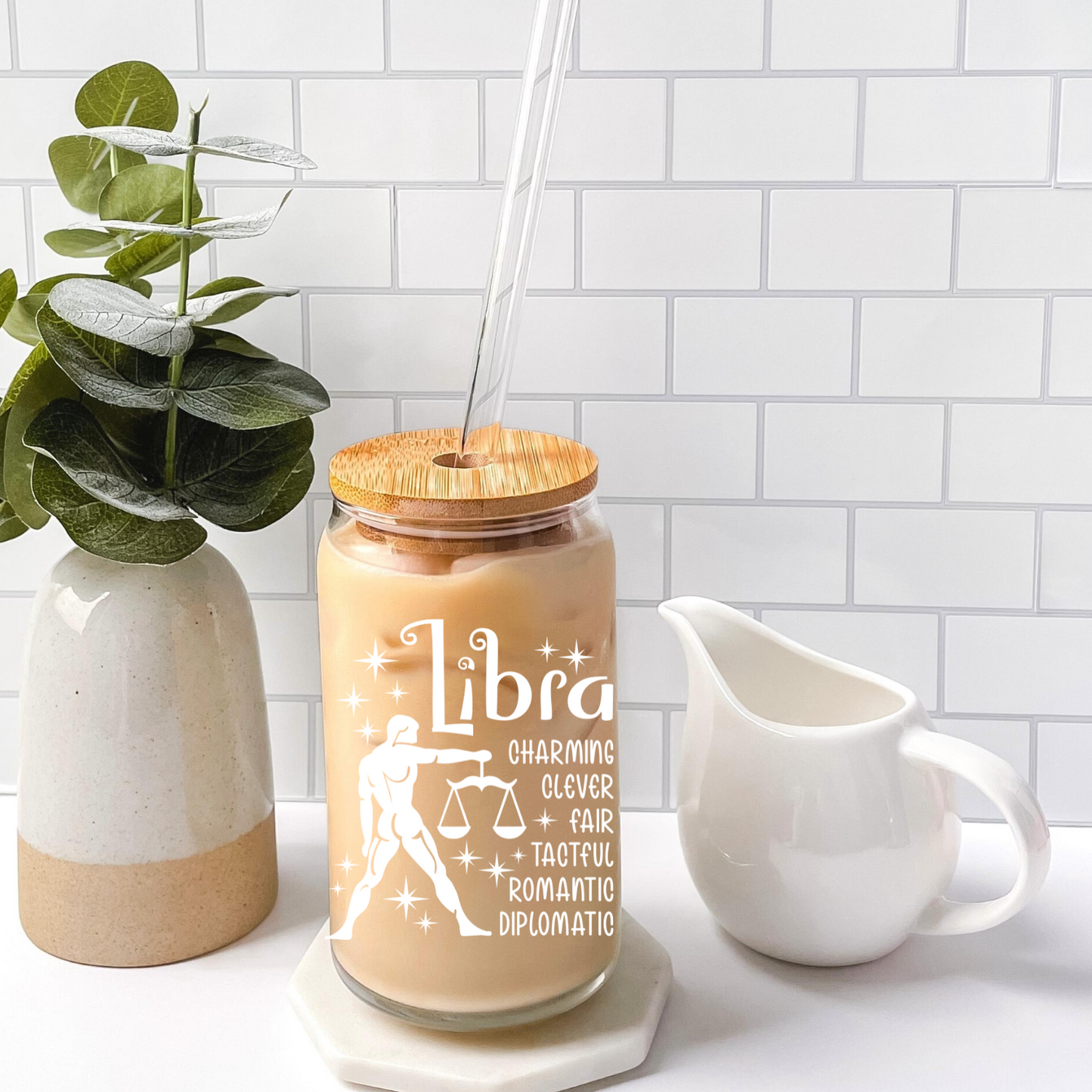 Zodiac-inspired Libra Glass Can Cup - Astrology Drinkware