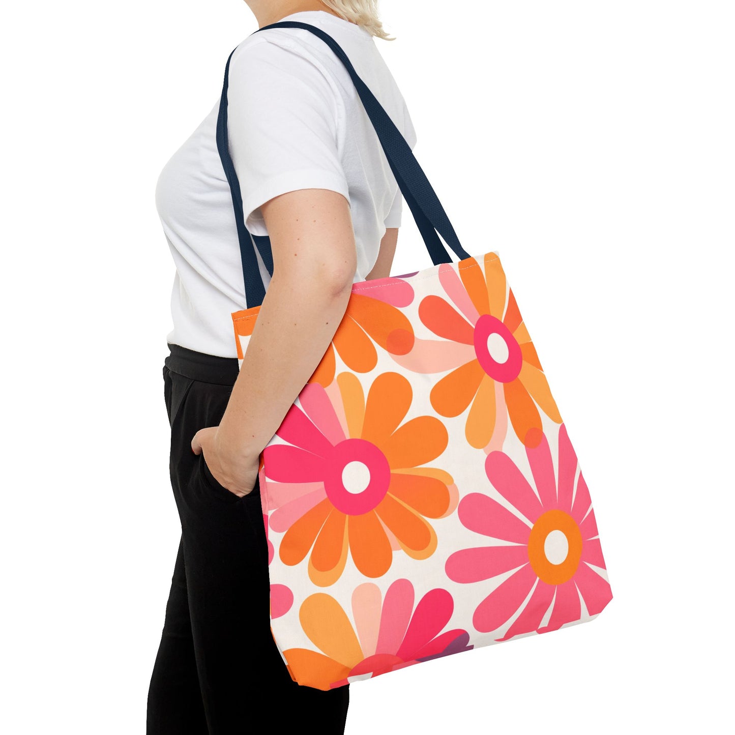 Stylish Retro Flowers Tote Bag Chic Design