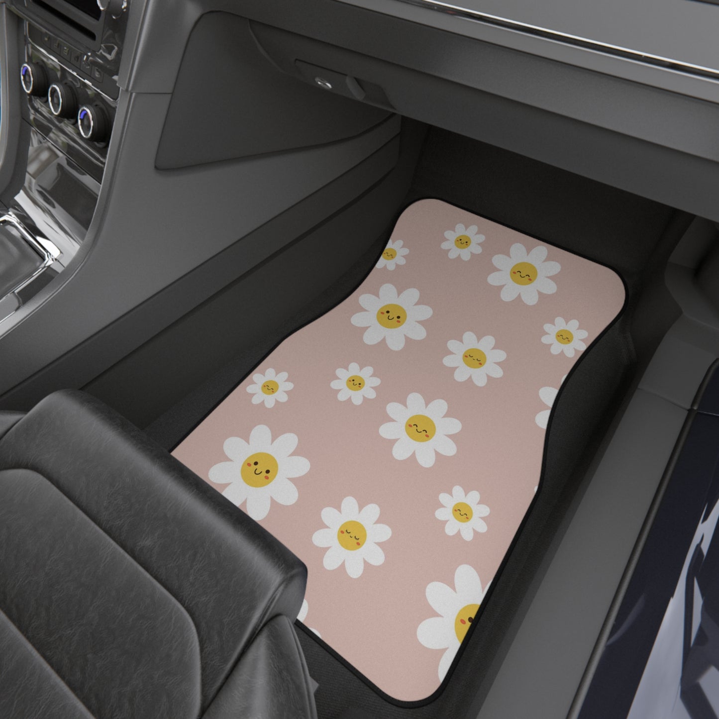 Drive in Style: Retro Car Floor Mat Set - Smiley Daisy Pattern, 4-Piece