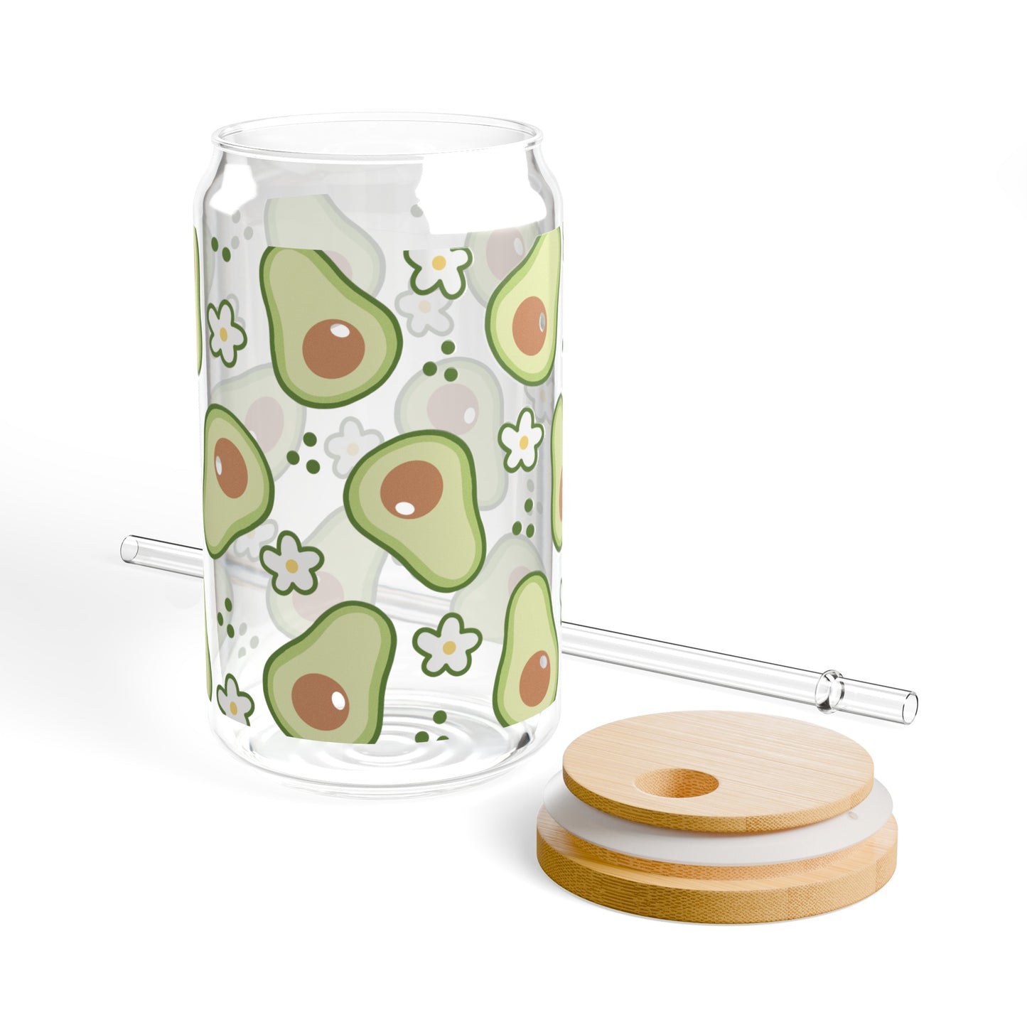 Adorable Avocado Print Glass Can Cup - Eco-Friendly and Stylish!