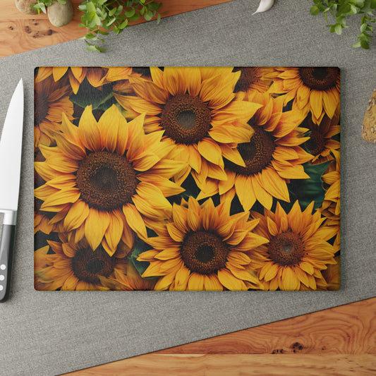 Vintage-inspired Sunflower Glass Cutting Board for a Stunning Kitchen Decor