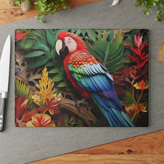 Exquisite Bird of Paradise Glass Cutting Board - Add a Tropical Touch to Your Kitchen