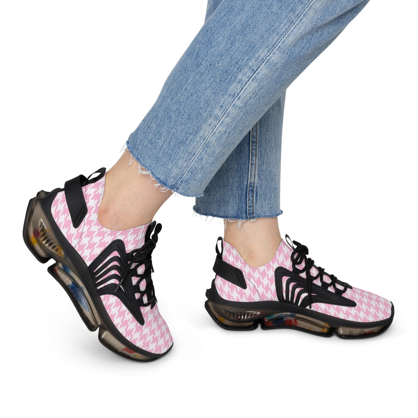 Pink Houndstooth Print Chic Sneaker Shoes - Stylish Women's Footwear