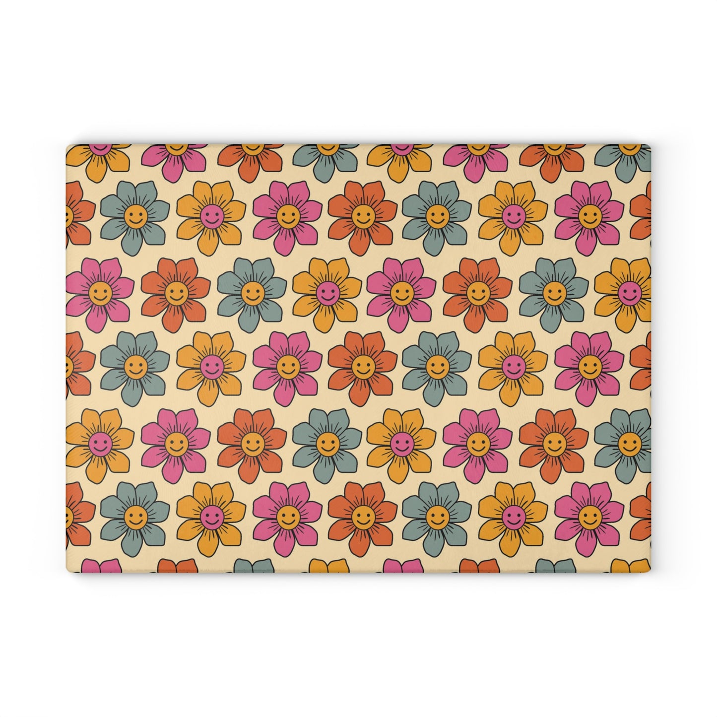 Retro Flowers Glass Cutting Board