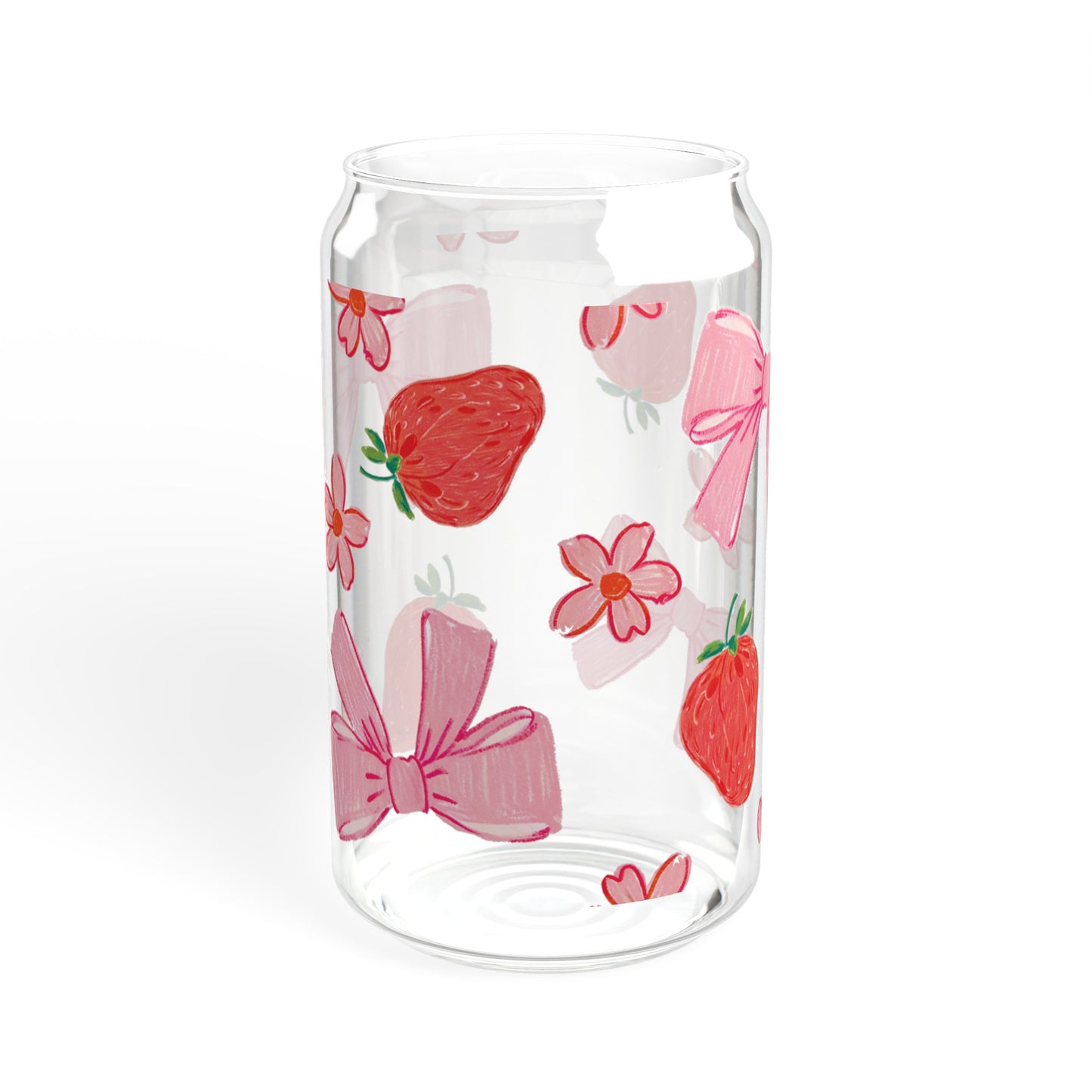 Vintage-Inspired Glass Cup featuring Delightful Strawberries, Flowers, and Bows Design