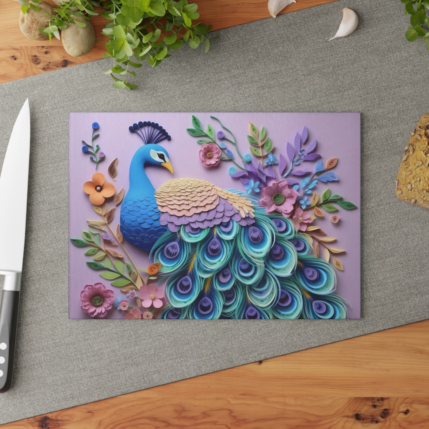 Peacock Glass Cutting Board