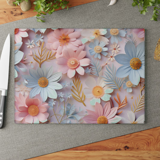 Elegant Pastel Flower Glass Cutting Board - Stylish and Durable Kitchen Accessory