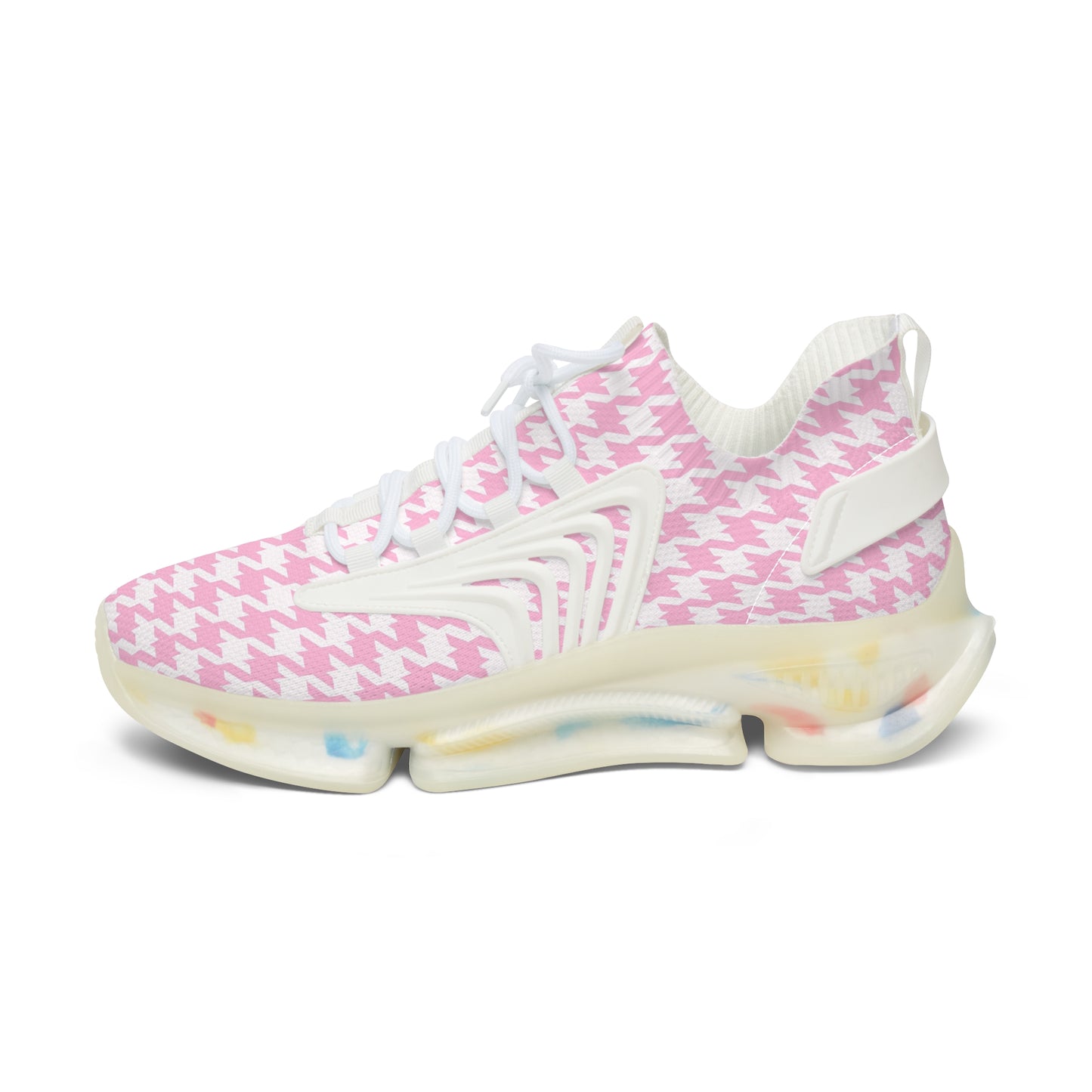 Pink Houndstooth Print Chic Sneaker Shoes - Stylish Women's Footwear