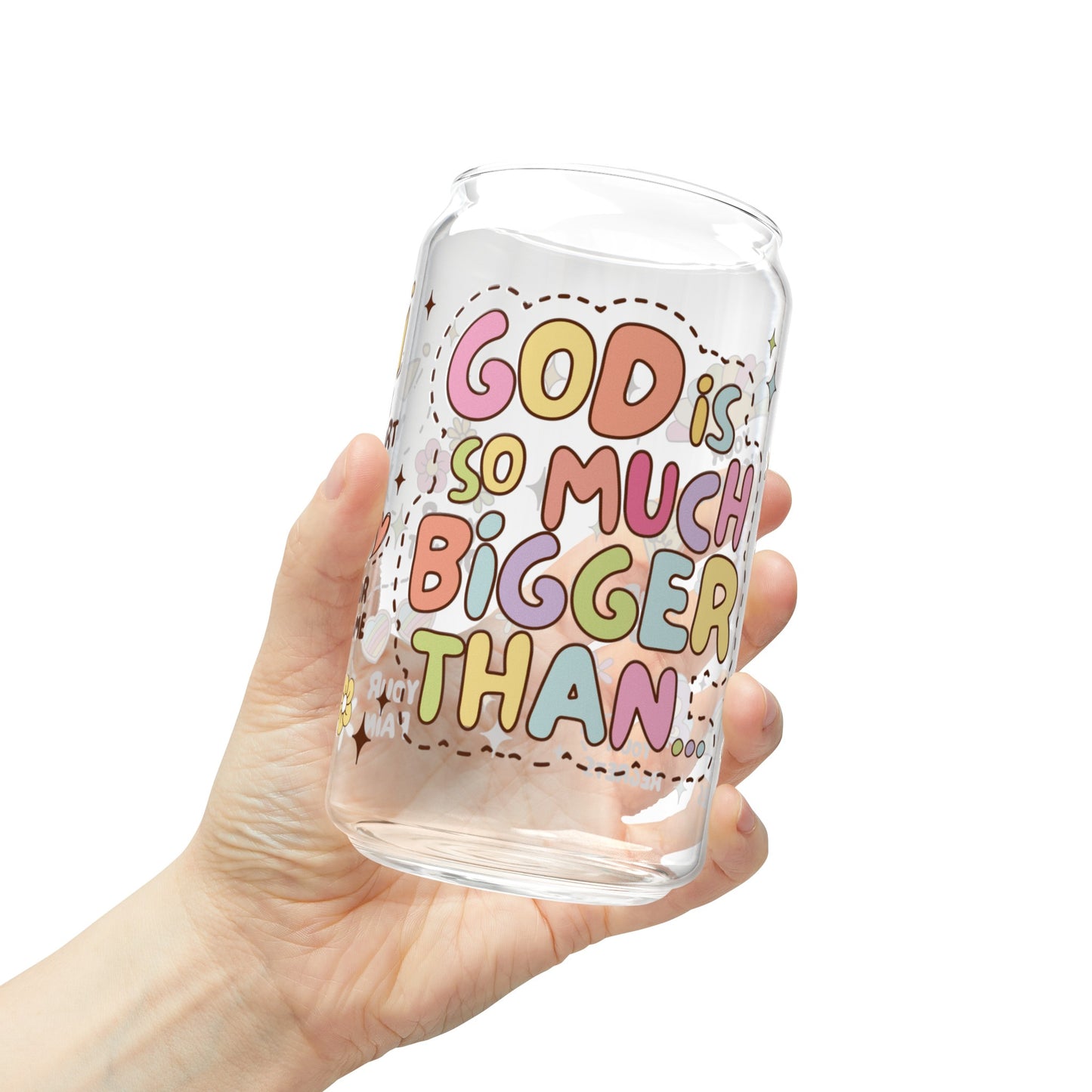 Inspirational God Is So Much Bigger Glass Can Cup - Unique Gift Idea