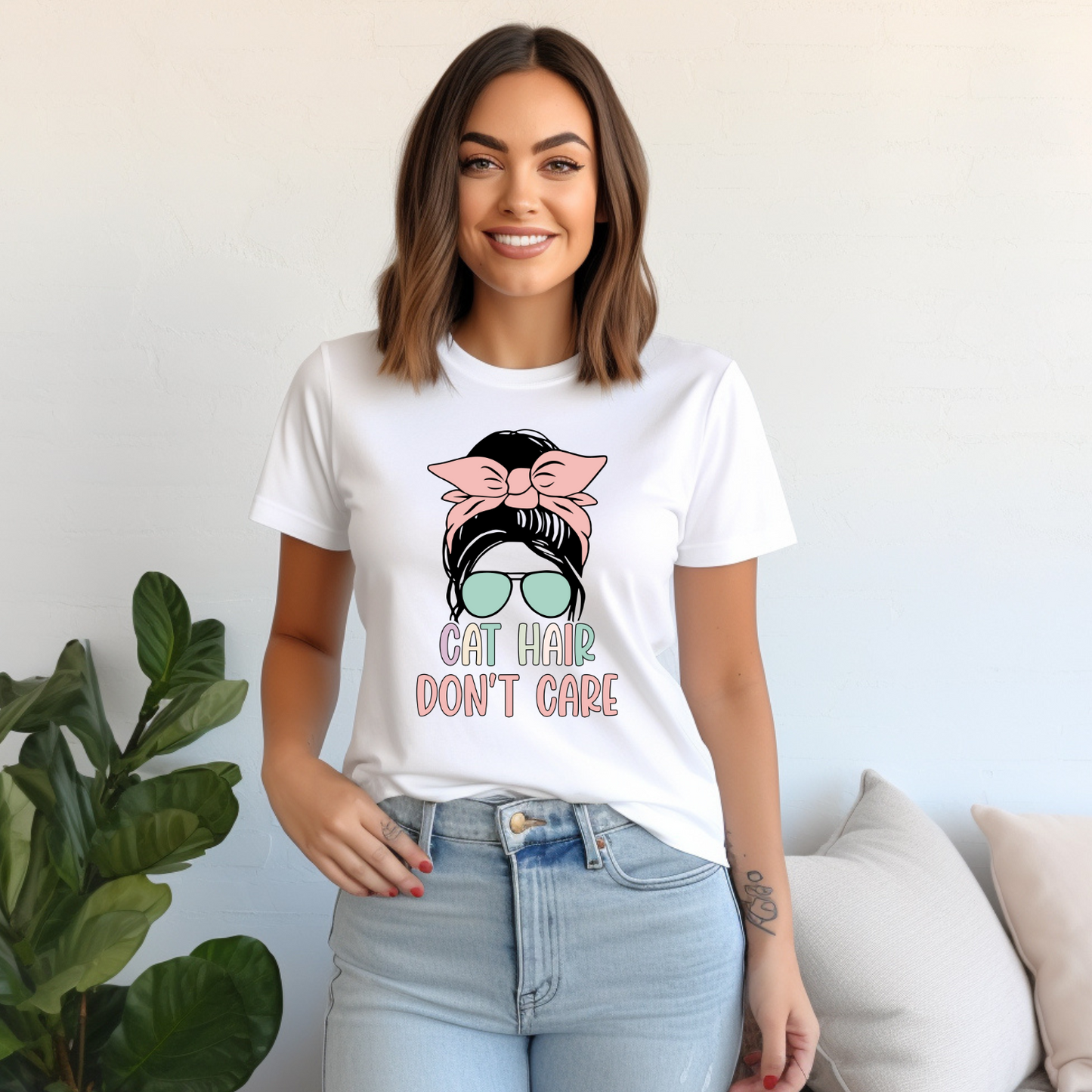 Cute Cat Hair Don't Care Tee for Feline Fans - Funny Kitty Shirt