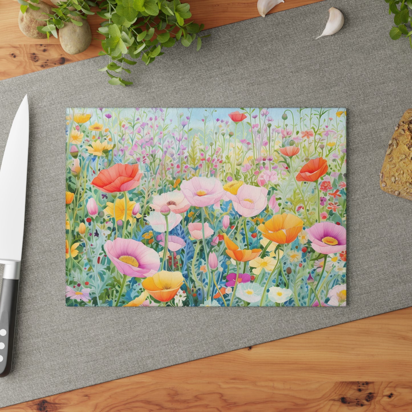 Floral Meadow Glass Cutting Board