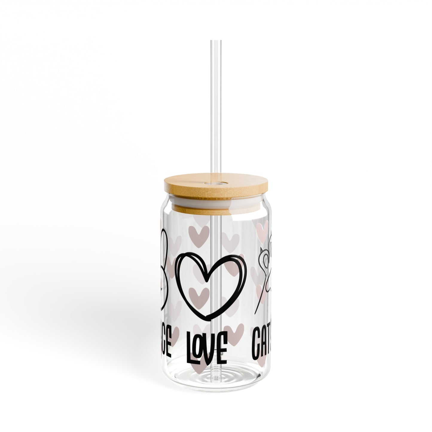 Peace Love Cats Glass Can Cup - Fun Feline Drinkware for Cat Owners