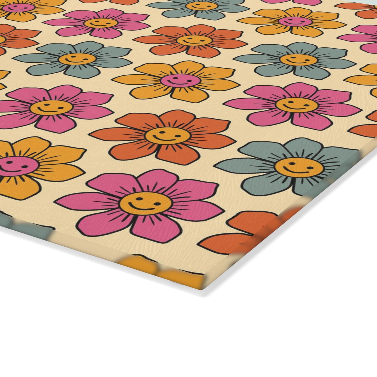 Retro Flowers Glass Cutting Board