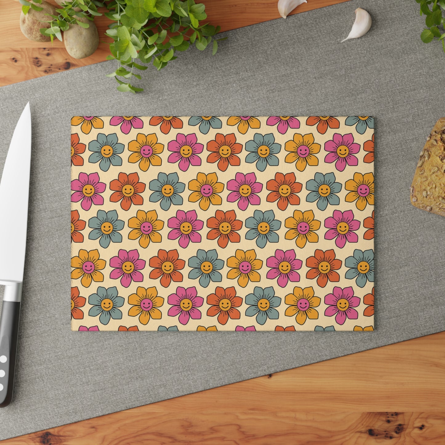 Retro Flowers Glass Cutting Board