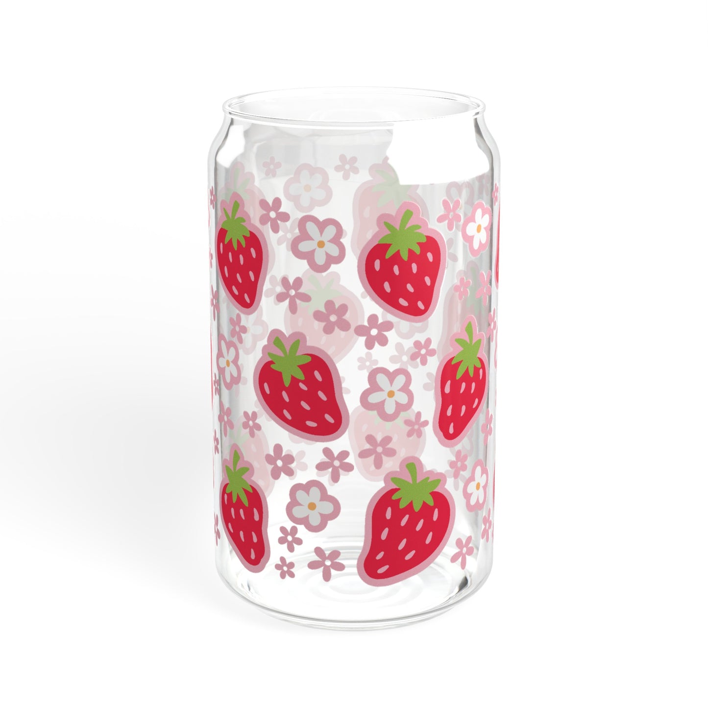 Vintage-Inspired Glass Cup with Strawberries and Flowers Design