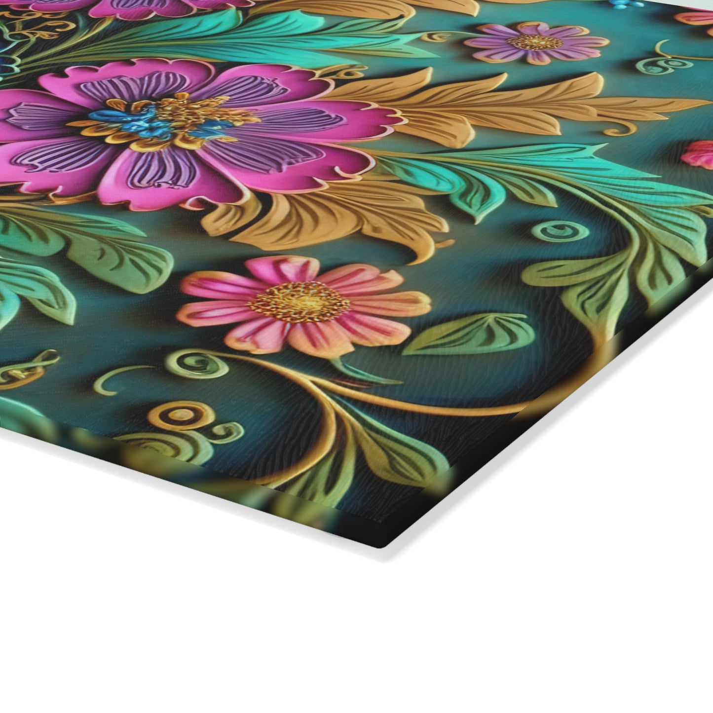 Elegant Glass Cutting Board with 3D Floral Designs - Practical and Beautiful