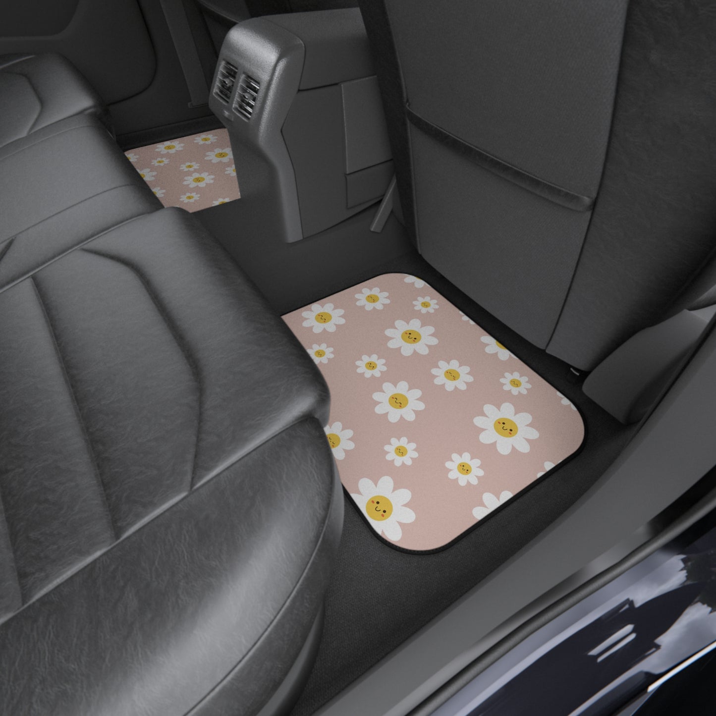 Drive in Style: Retro Car Floor Mat Set - Smiley Daisy Pattern, 4-Piece