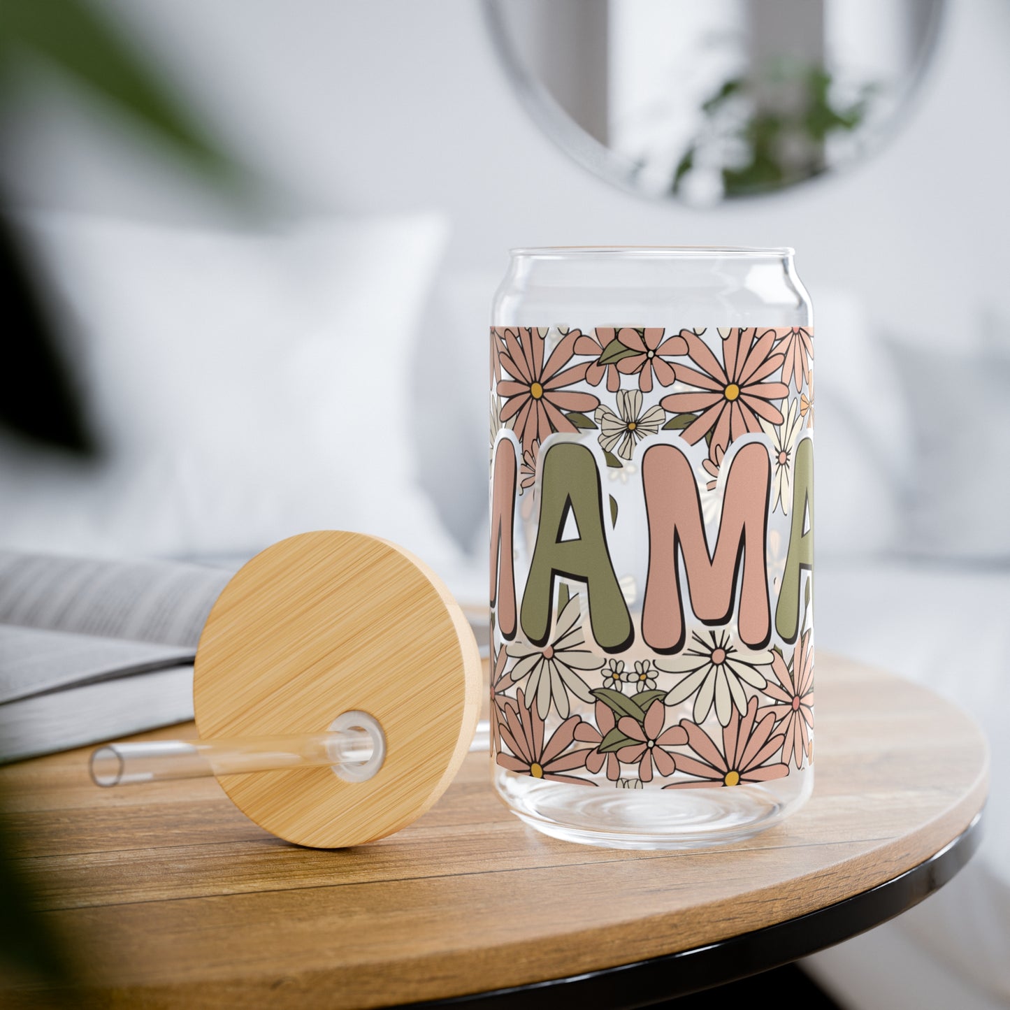 Boho Retro Floral Mama Glass Can Cup - Eco-Friendly Tumbler for the Stylish Mom